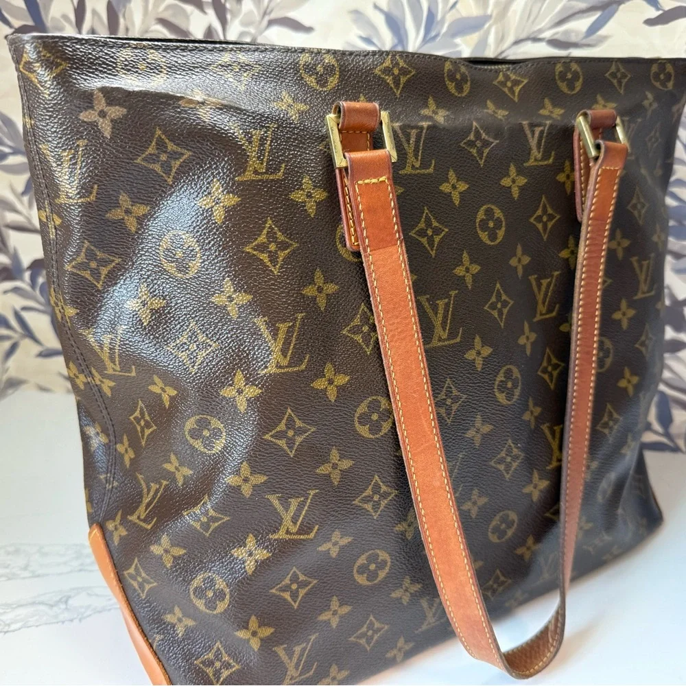 Louis Vuitton Brown Monogram Canvas Tote with Tan Leather Straps